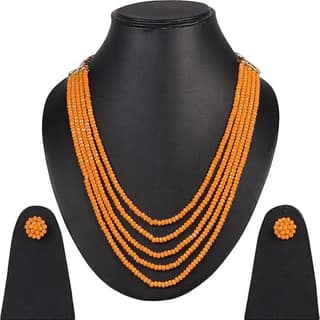 Manbhar Gems - Crystal Gemstone Beads Necklace Set for girl and Women 5 layer Mala With Stud Earring stylish mengo colour traditional Beaded Fashion jewellery