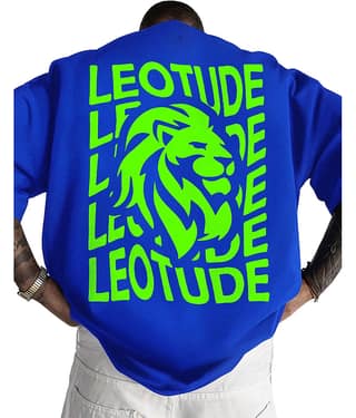 Leotude Men Cotton Blend Oversized Fit Printed T-Shirt ( Blue )