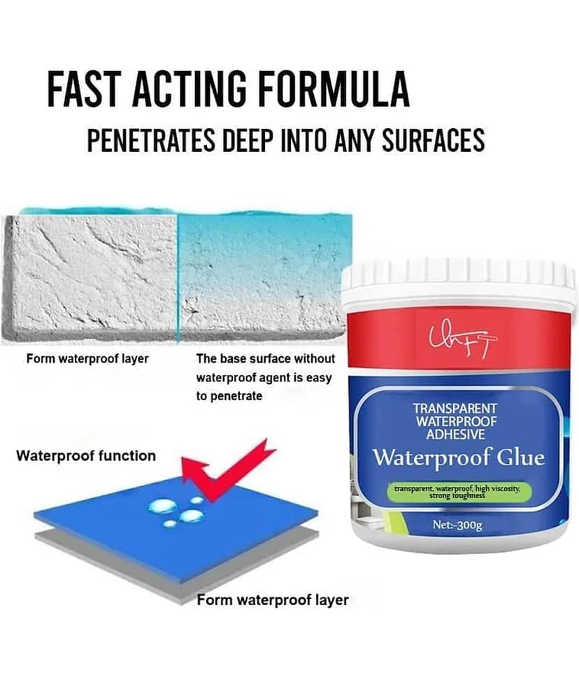 (Pack 2) Crack Seal Glue 300gm with Brush, Transparent Waterproof Glue, Leakage proof glue, Leakage Glue, wall leakage glue, waterproof adhesives GLUE, Water leakage glue view 2