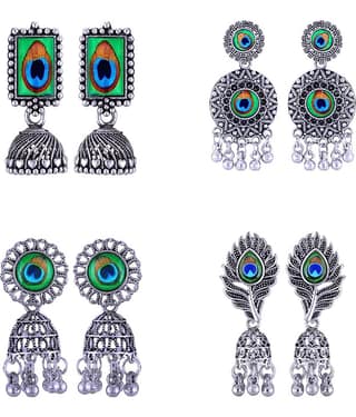 VIVASTRI Silver Jhumki Earrings ( Pack of 4 )