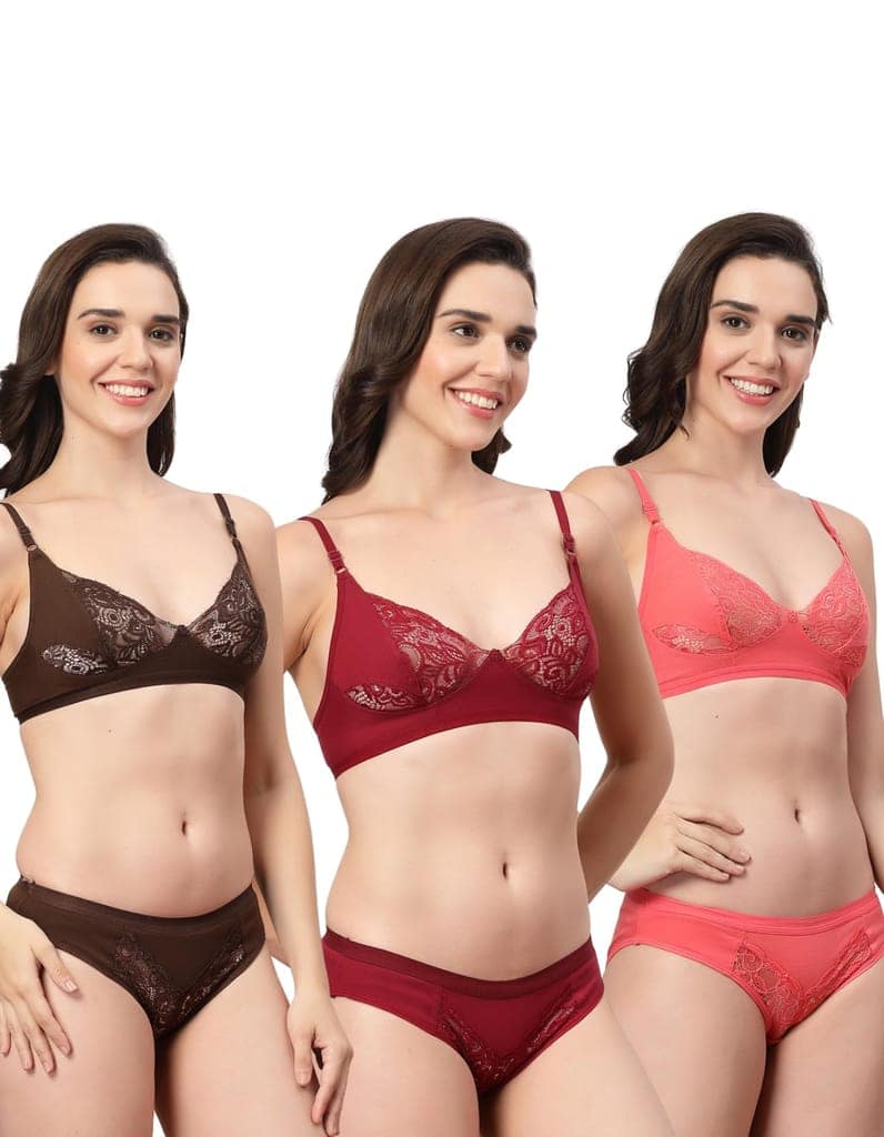 ADORNSTAR Bra Panty Set Sexy Lingerie Set for Women Pack of 3 Baby Pink