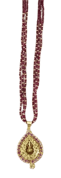 Traditional Indian Style Gold Plated Pendant With Maroon Beads Chain Necklace