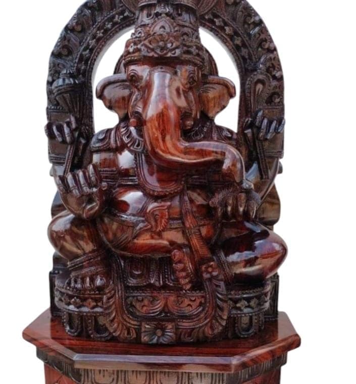 Exquisite Handcrafted Wooden Ganesha Statue - Symbol of Good Luck and Prosperity view 2