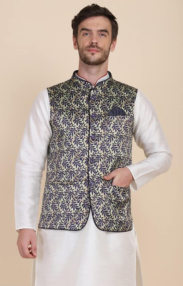 Tahvo Men Green Printed Nehru Jacket