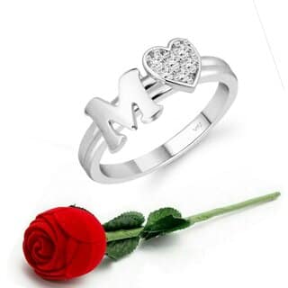 VFJ cz alloy Rhodium plated Valentine collection Initial"M"Letter with heart ring