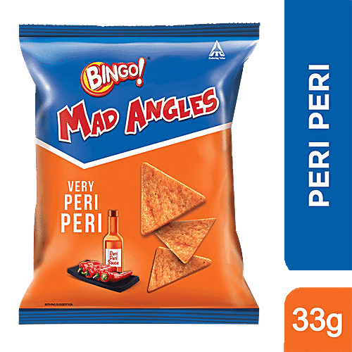 Bingo Mad Angles Very Peri Peri - Corn-Based, Spicy Crunchy Chips, Perfect For Snacking, 33 g