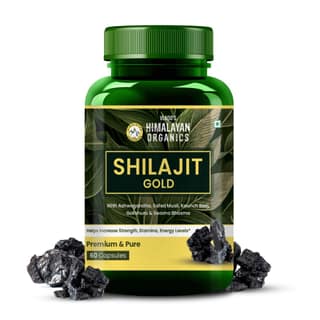 Vlado's Himalayan Organics Pure Shilajit 24 carat Gold with Ashwagandha, Safed musli, Kaunch beej, Gokshura Swarna & Rajat Bhasma + 10 more Ayurvedic herbs Boost Stamina, Strenght, Energy Power, Build Muscle Mass 60 Veg Capsules