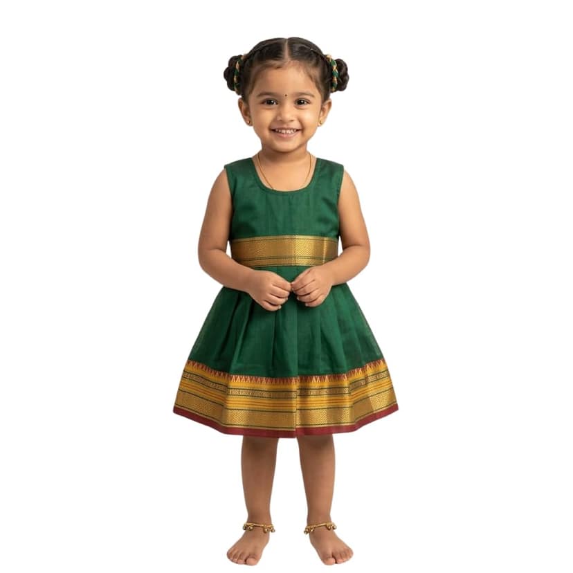 Mom and Me Baby Girls Summer Frock Dress (0–5 Years) | Soft Acrylic Cotton with Pure Cotton Lining | Sleeveless Round Neck | Lightweight & Breathable (in, Age, 3 Months, 6 Months, Regular, Green)