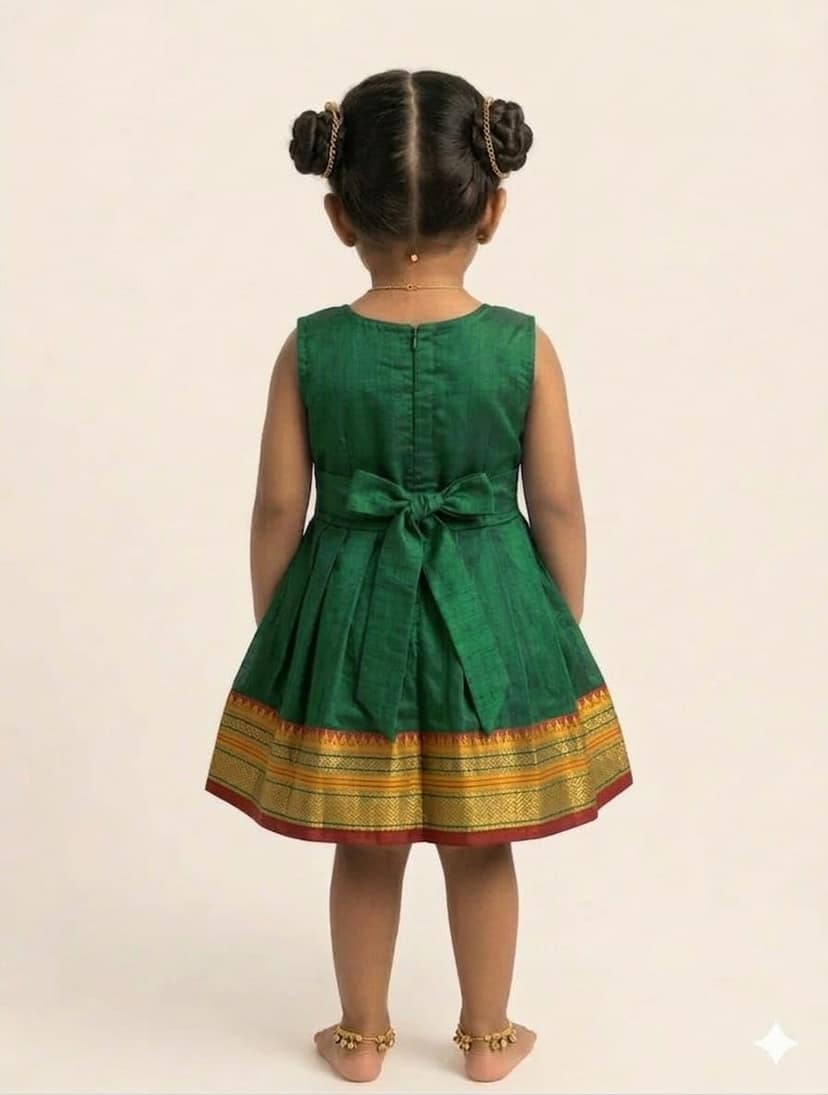 Mom and Me Baby Girls Summer Frock Dress (0–5 Years) | Soft Acrylic Cotton with Pure Cotton Lining | Sleeveless Round Neck | Lightweight & Breathable (in, Age, 3 Months, 6 Months, Regular, Green) view 2