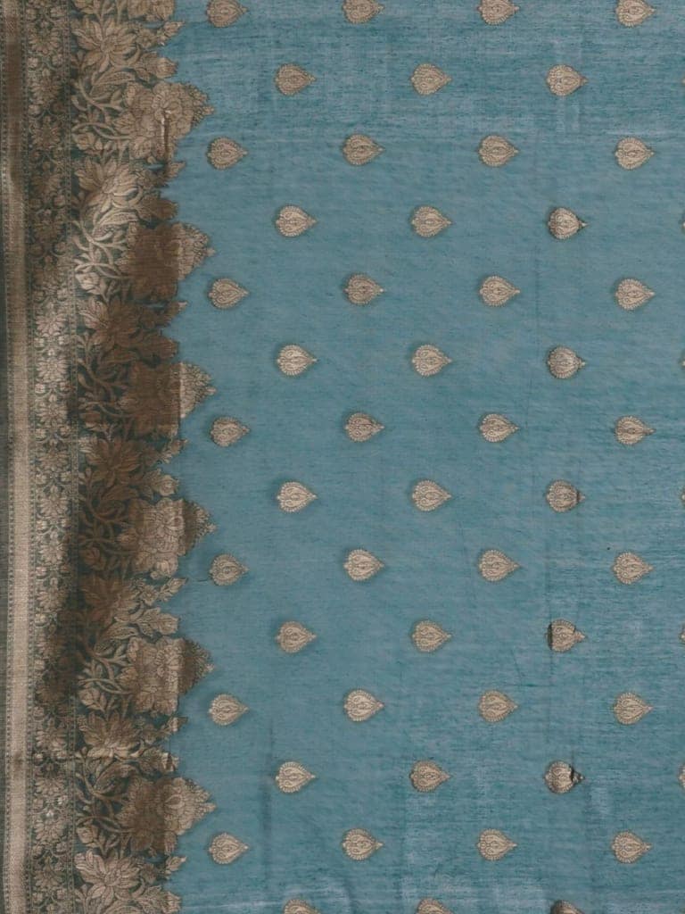 Pine Green Linen Saree With Foil Print view 4