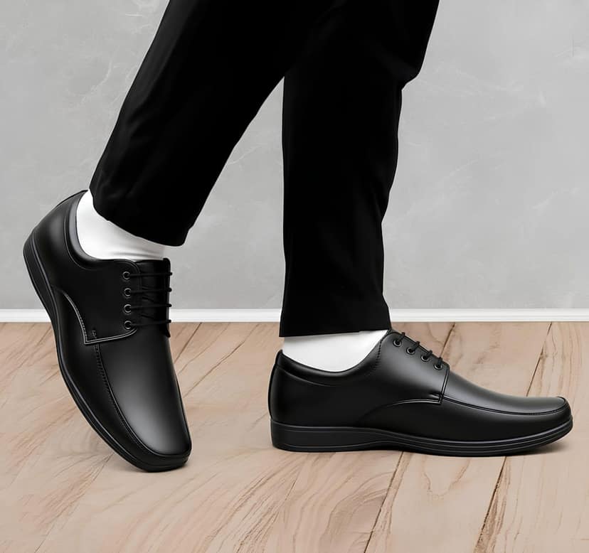 WUGO::Latest Classic Black Derby Formal Shoes for Men & Boys | Trendy Lace-Up Office Wear Footwear | Premium Comfort Corporate Shoes view 2