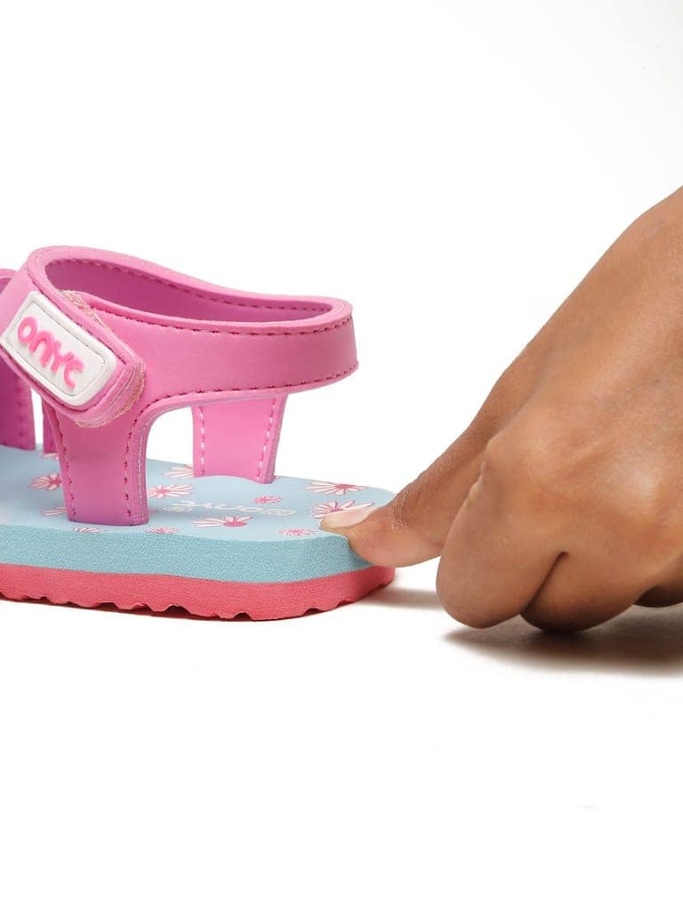 Premium Floral Sandals - Sky Blue & Pink (Girls) view 10