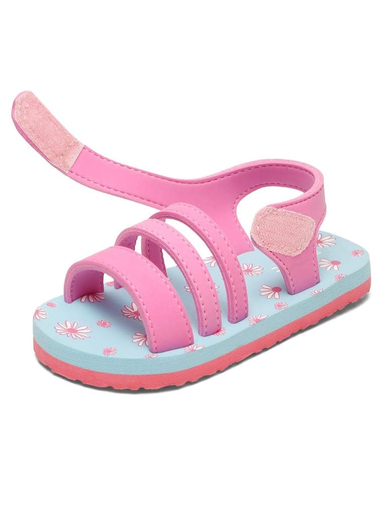Premium Floral Sandals - Sky Blue & Pink (Girls) view 4