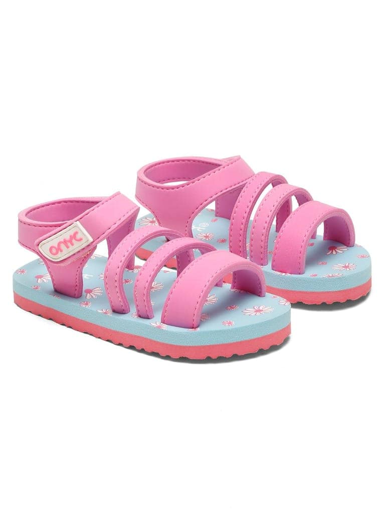 Premium Floral Sandals - Sky Blue & Pink (Girls) view 5