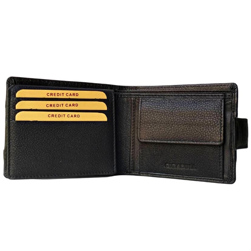 GIGABULL Mens Black Genuine Leather RFID Safe Wallet view 3