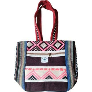 Handcrafted Hemp Tote Bag with Tribal Geometric Design