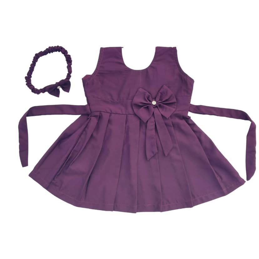 Mom and Me Girls Plain Colour Frock Dress with Flower & Matching Hair Belt | Sleeveless Crepe Fabric | Calf Length (in, Age, 18 Months, 24 Months, Wine)