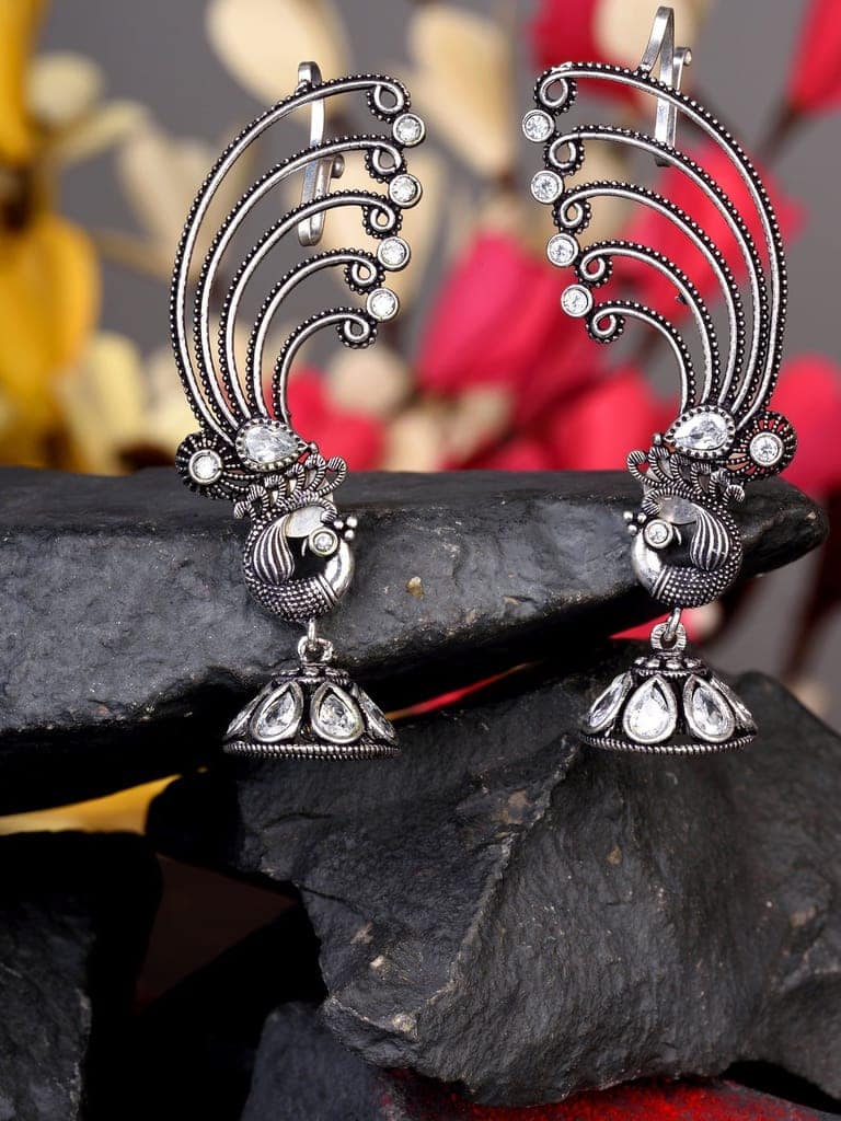 Silver Plated design Oxidised Jhumka Earrings view 2