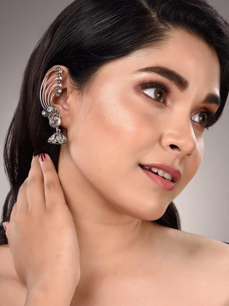 Silver Plated design Oxidised Jhumka Earrings view 4