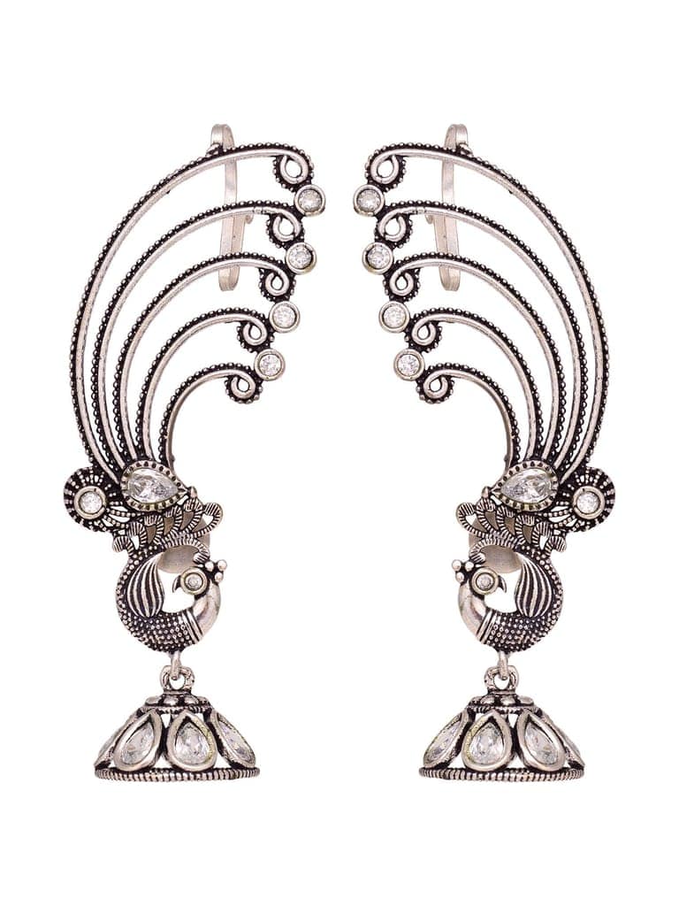 Silver Plated design Oxidised Jhumka Earrings view 5