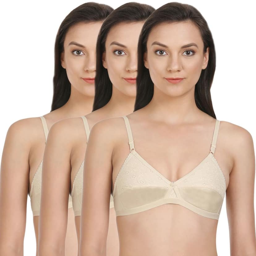 Bodycare Cotton Lightly Padded Non wired Tshirt Bra-Pack of 3