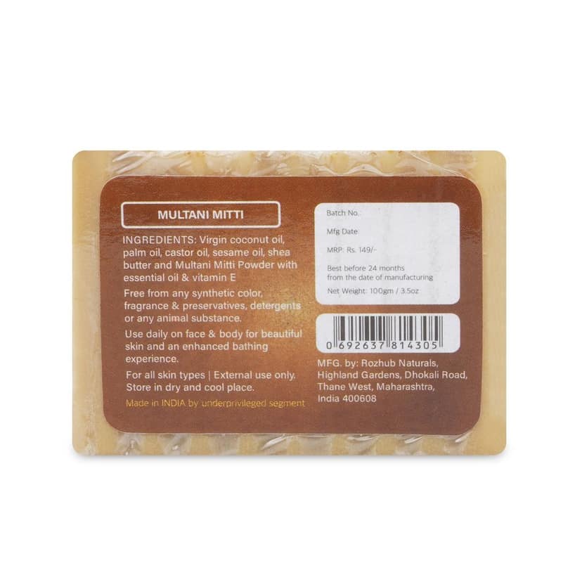 Rozhub Naturals Multani Mitti Handmade Soaps - Purifying and Rejuvenating - 100 Gm (Pack of 4) view 5