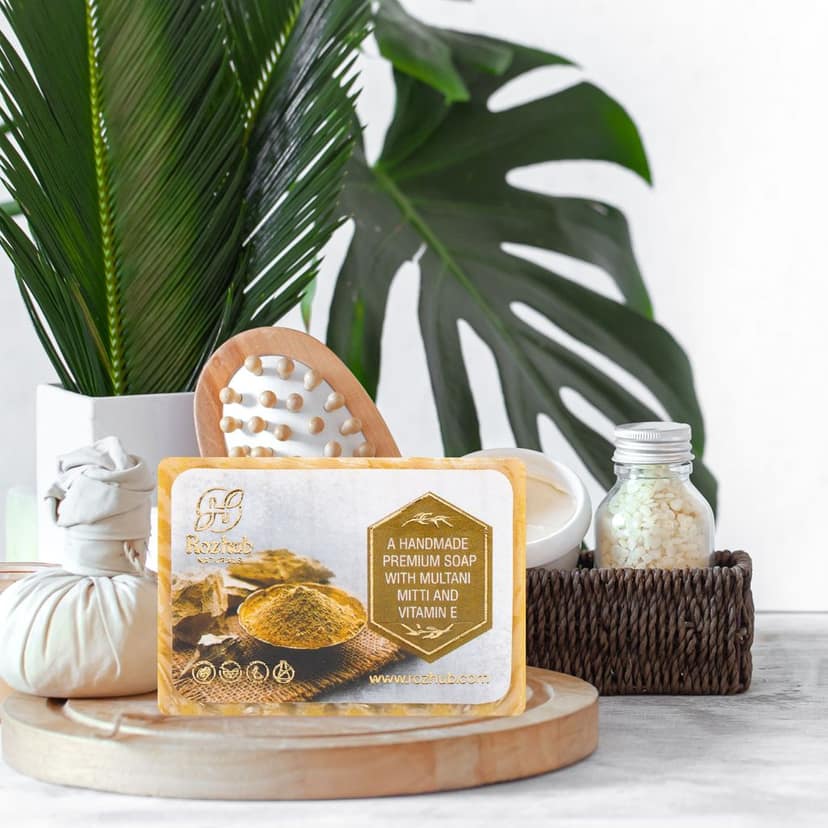 Rozhub Naturals Multani Mitti Handmade Soaps - Purifying and Rejuvenating - 100 Gm (Pack of 4) view 6