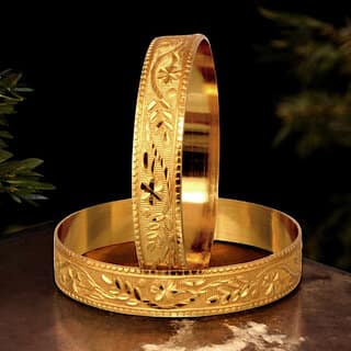 18k One Gram Gold Plated Traditional Designer Pack of 2 Bangle Set For Women