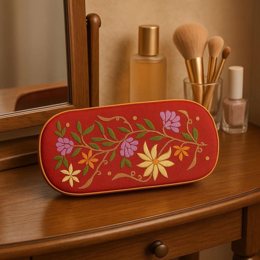 Gulmohar Grace – Handcrafted Embroidered Red Chasma Cover view 2