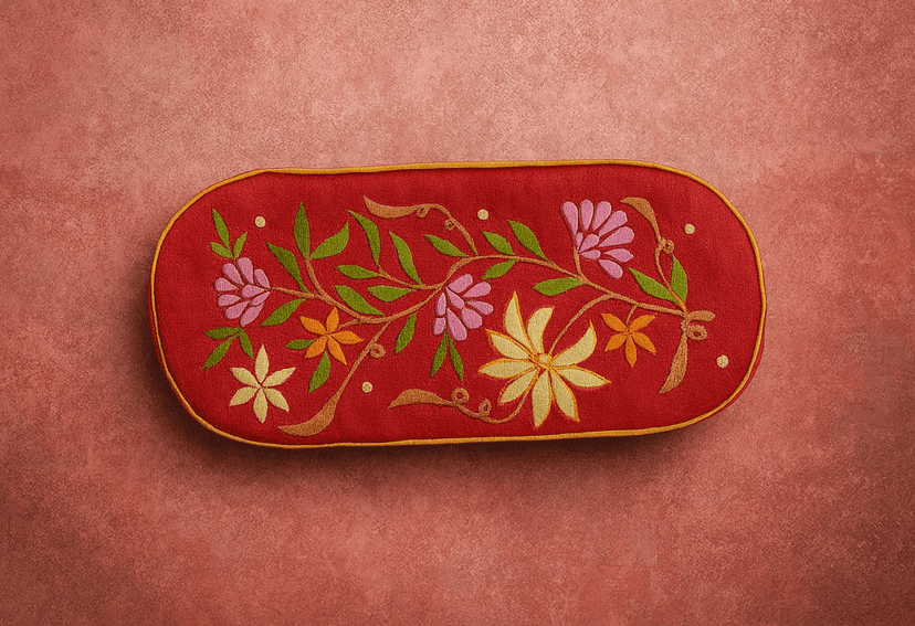 Gulmohar Grace – Handcrafted Embroidered Red Chasma Cover view 3