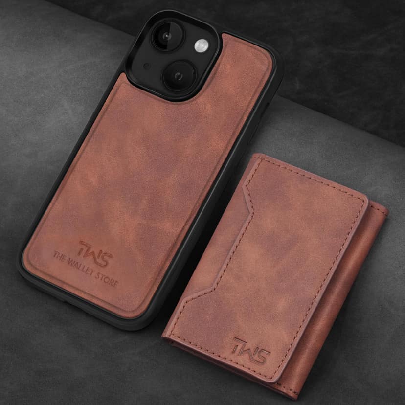 The Wallet Store Premium Leather iPhone Case Cover With Detachable Cardholder - Brown - iPhone 14 view 2