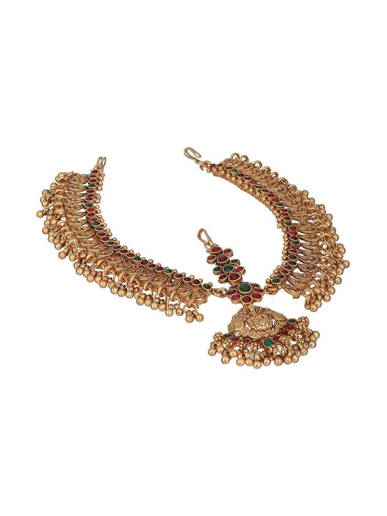 Gold Plated Red Kemp Antique Temple Bridal Damini Matha Patti view 4
