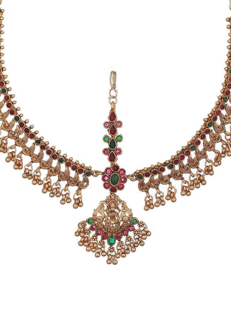 Gold Plated Red Kemp Antique Temple Bridal Damini Matha Patti view 5