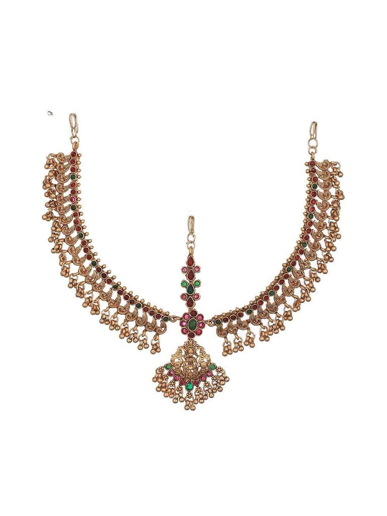 Gold Plated Red Kemp Antique Temple Bridal Damini Matha Patti view 6