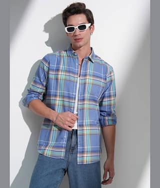 Highlander Cotton Blend Slim Fit Checks Full Sleeves Men's Casual Shirt - Lavender ( Pack of 1 )