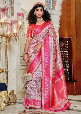 Woven Art Silk Saree in Light Grey
