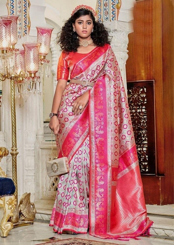 Woven Art Silk Saree in Light Grey