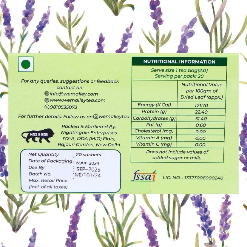 Wemalley Organic Lavender Flowers Lemon Tea Teabags 40 grams| Treats Migraine| Reduces Stress & Anxiety| Rich in Antioxidants| 0% Bitterness| 20 Teabags view 3