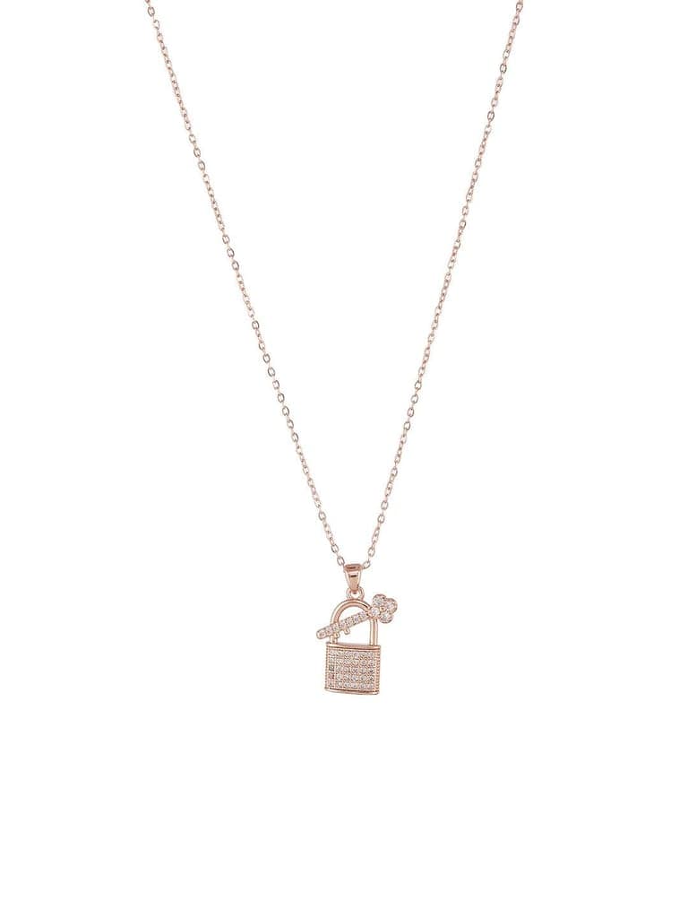 Anti-Tarnish Rose Gold Plated AD Studded Lock & Key Pendant Minimal Necklace & Chain view 5