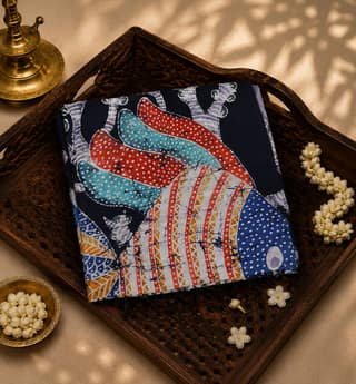 Handcrafted Batik Print Maheshwari Cotton By Silk Saree