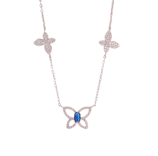 925 Sterling Silver Blue Butterfly Pendant Necklace with Cubic Zirconia Stones