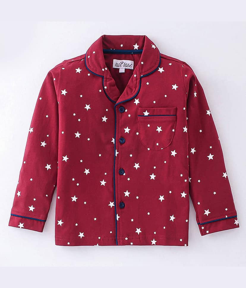 Nite Flite Pack of 1 Boys 100% Cotton Nightsuit Set ( Red ) view 2