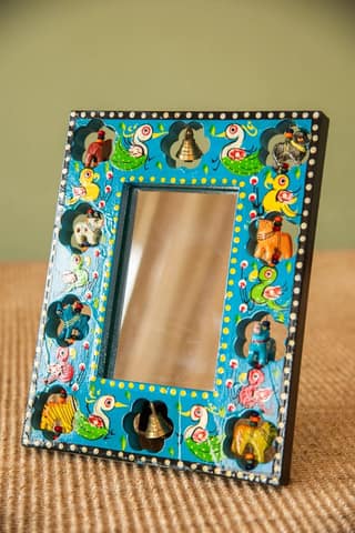 Handcrafted Wooden Photo Frame with Intricate Animal Cutouts and Bells