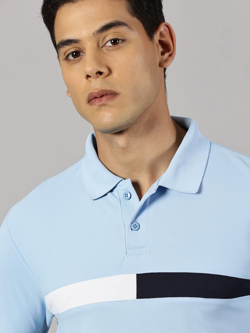 Dry-fit Sky Blue Striped Polo view 7