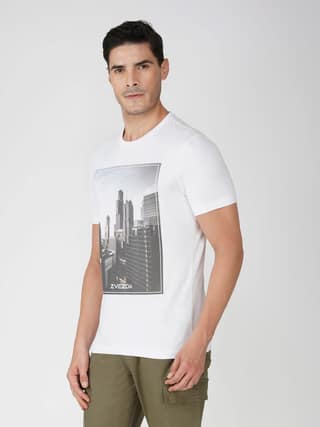 Men’s Casual Cotton Graphic Print T-Shirt Euro Fit-White