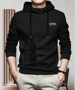 AOOSH Cotton Blend Regular Fit Printed Full Sleeves Men's Hooded T-Shirt - White ( Pack of 1 )