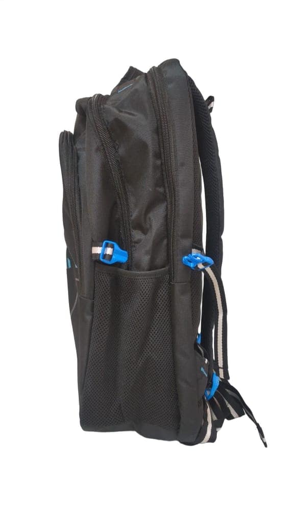 Black and Blue Durable Polyester Backpack with Multiple Compartments and Padded Shoulder Straps view 2