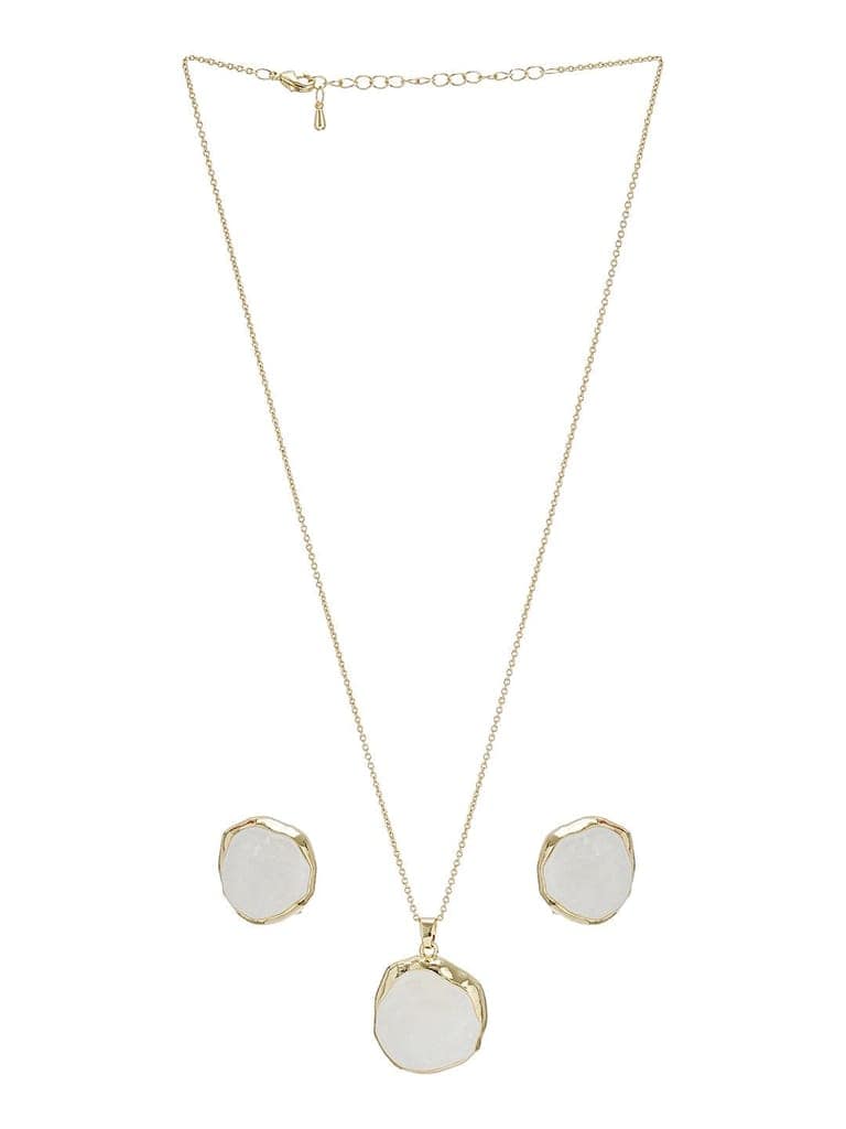 Elegant White Stone Pendant Necklace & Earrings Set view 10