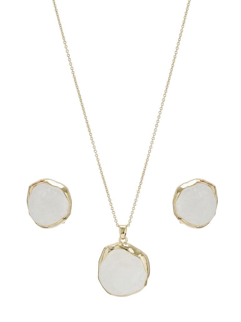 Elegant White Stone Pendant Necklace & Earrings Set view 9