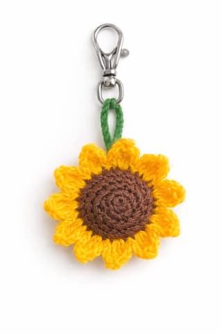 Handmade Crocheted Sunflower Keychain with Metal Clasp